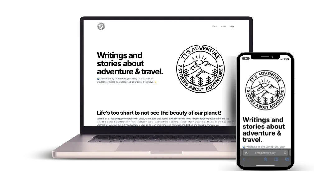 An image rendering of the Ty's Adventure Website that we built.